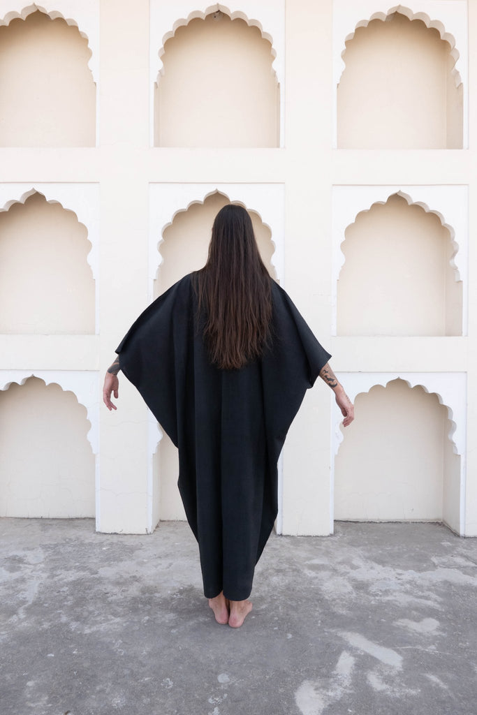 Black Organic Hand - Woven Khadi Sanctuary Kaftan - YEVA WORLD