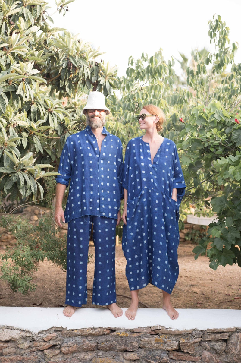 Indigo Mud - Print Linen Sanctuary Kaftan - YEVA WORLD