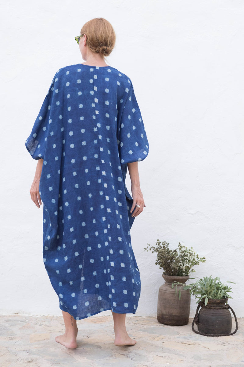 Indigo Mud - Print Linen Sanctuary Kaftan - YEVA WORLD