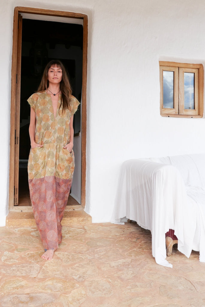 Silk Kantha Slim Kaftan - YEVA WORLD