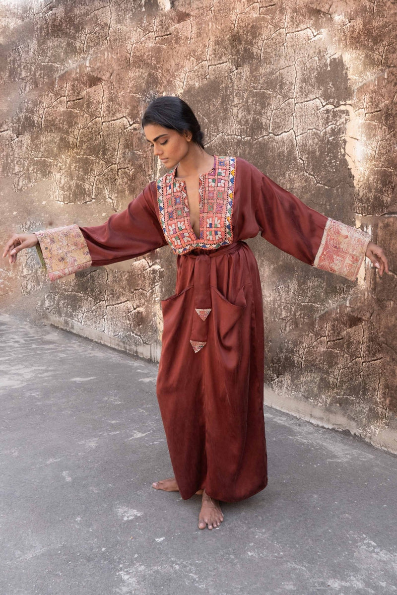 Vintage Embroidery Stone - Washed Silk Peace Kaftan - YEVA WORLD