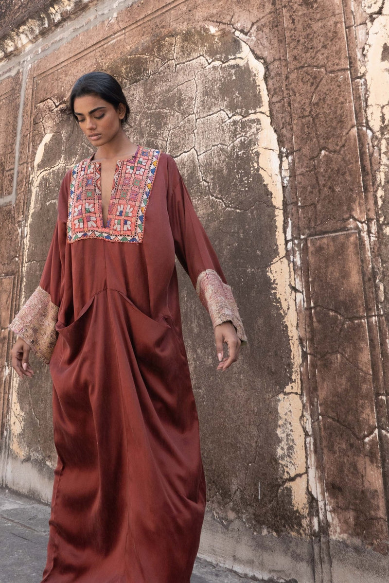 Vintage Embroidery Stone - Washed Silk Peace Kaftan - YEVA WORLD