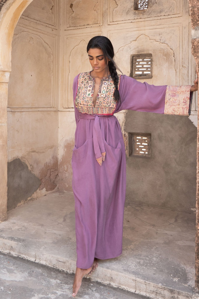 Vintage Embroidery Stone - Washed Silk Peace Kaftan - YEVA WORLD