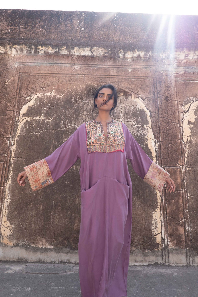 Vintage Embroidery Stone - Washed Silk Peace Kaftan - YEVA WORLD