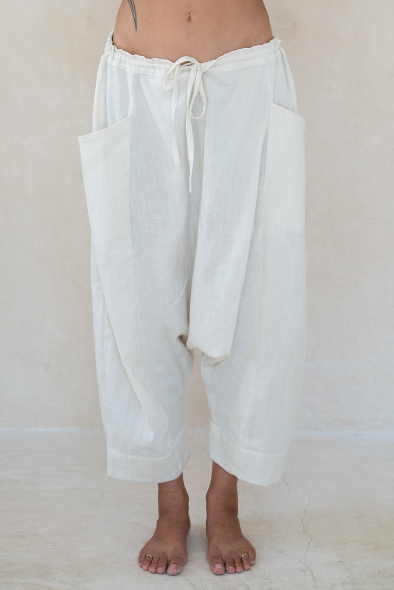 White Mandarin Pants - YEVA WORLD