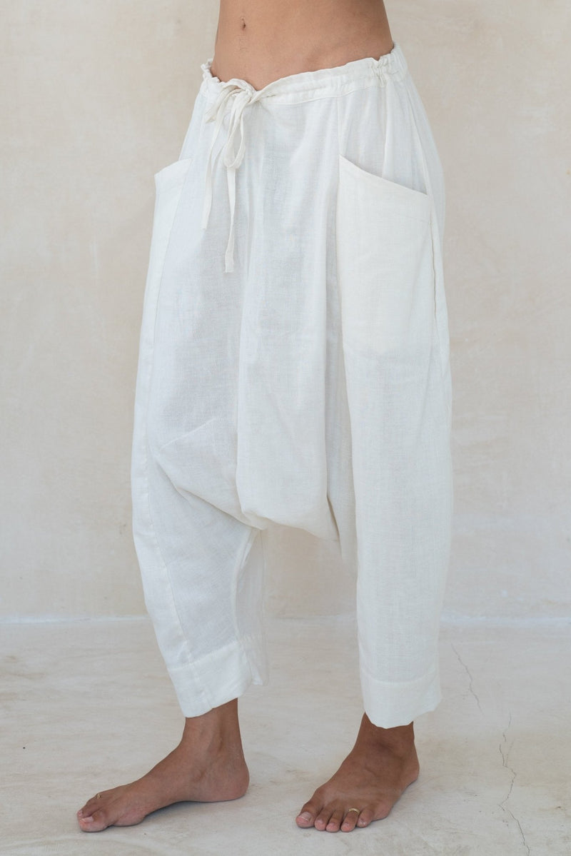 White Mandarin Pants - YEVA WORLD