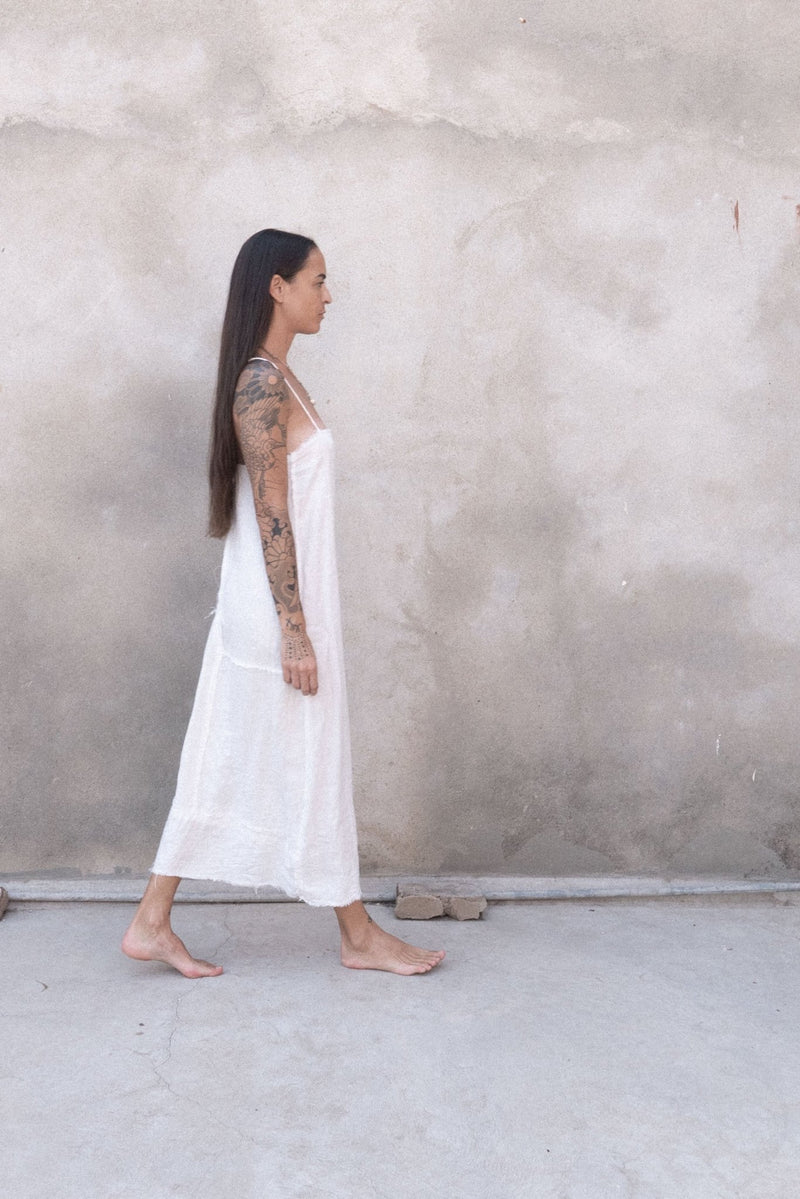 White Pace Organic Linen Dress - YEVA WORLD