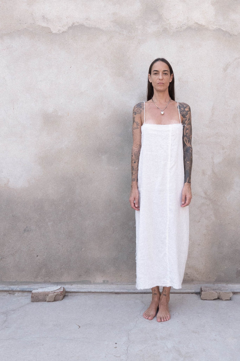 White Pace Organic Linen Dress - YEVA WORLD