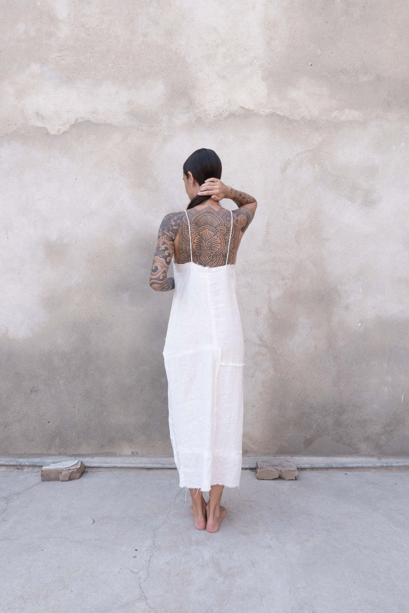 White Pace Organic Linen Dress - YEVA WORLD